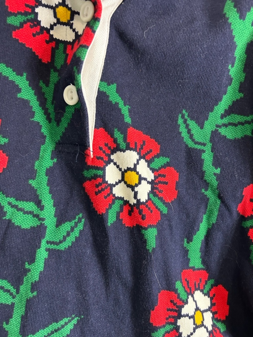 Rowing Blazers Floral Navy Polo Sweater with White Collar - Picture 3 of 5